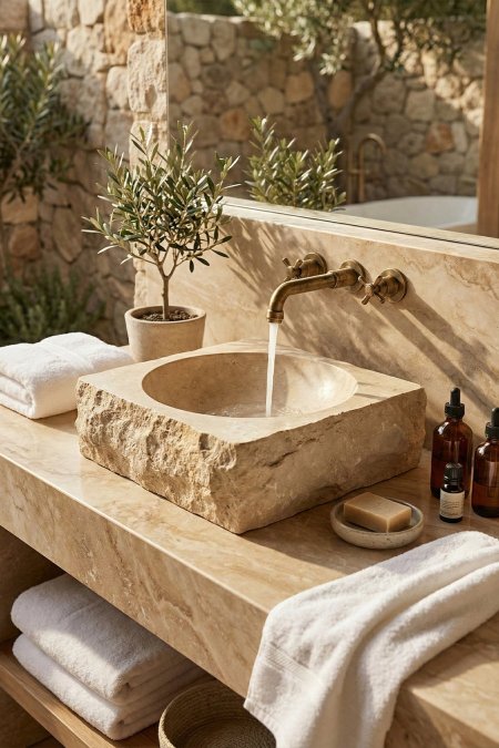 حوض حجر طبيعي (مربّع خام) – 40×40 سم